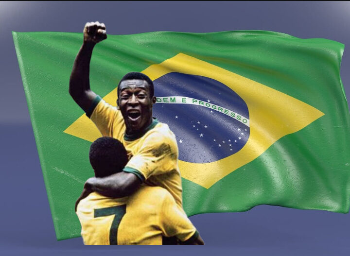 PELÉ Y-LA-BANDERA-DE BRASIL "GOL"