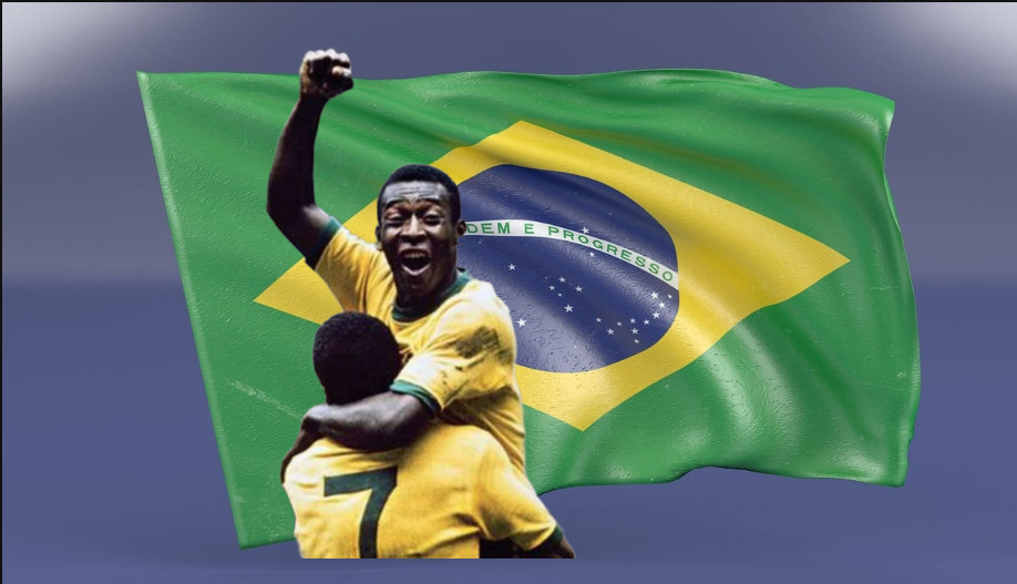 PELÉ Y-LA-BANDERA-DE BRASIL "GOL"